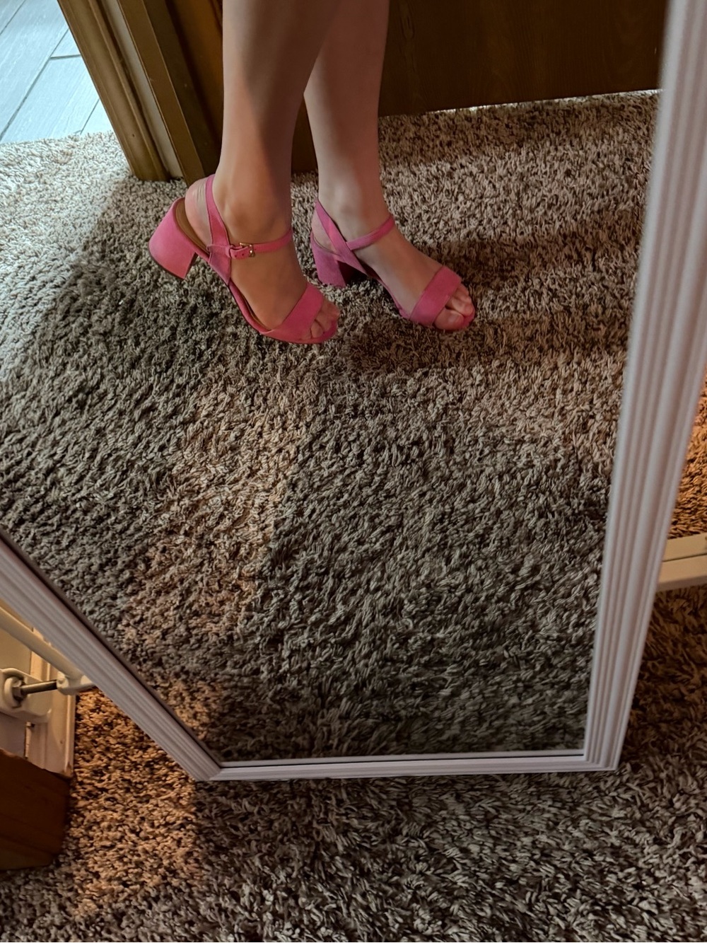 Cole Haan Pink Suede Block Heel Sandals with Ankle Strap - Picture 2 of 4